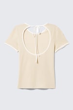 Beige - Blanc - Haut ajusté à manches courtes et dos ouvert - 4