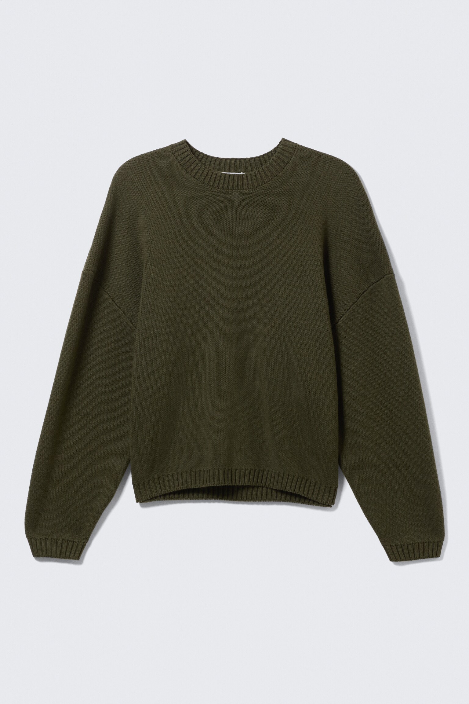 Oversized Heavyweight Cotton Sweater - Dark Khaki Green/Black - 2