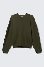 Dark Khaki Green - Oversized Heavyweight Cotton Sweater - 3