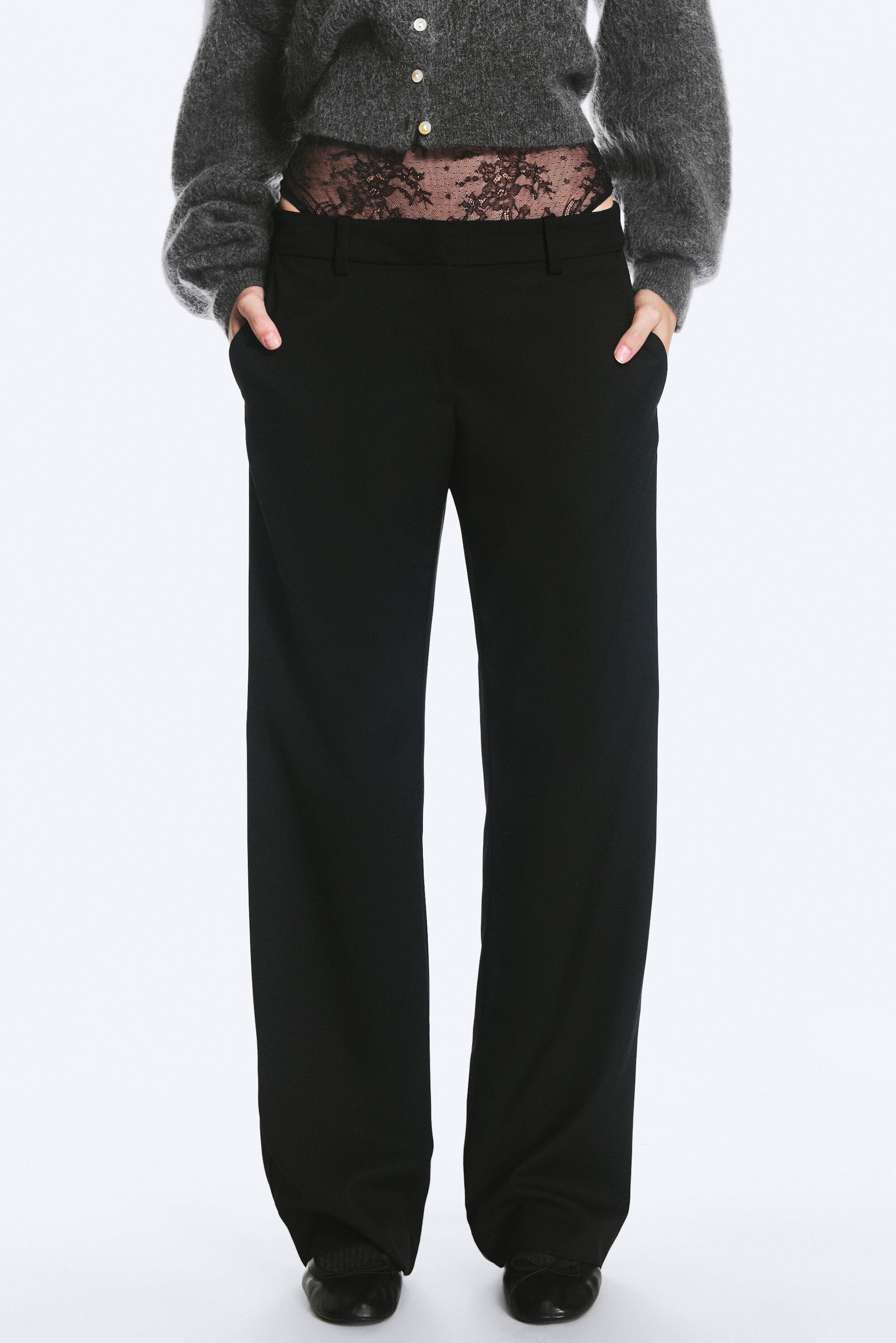 Black - Low-Rise Straight Suit Trousers - 2