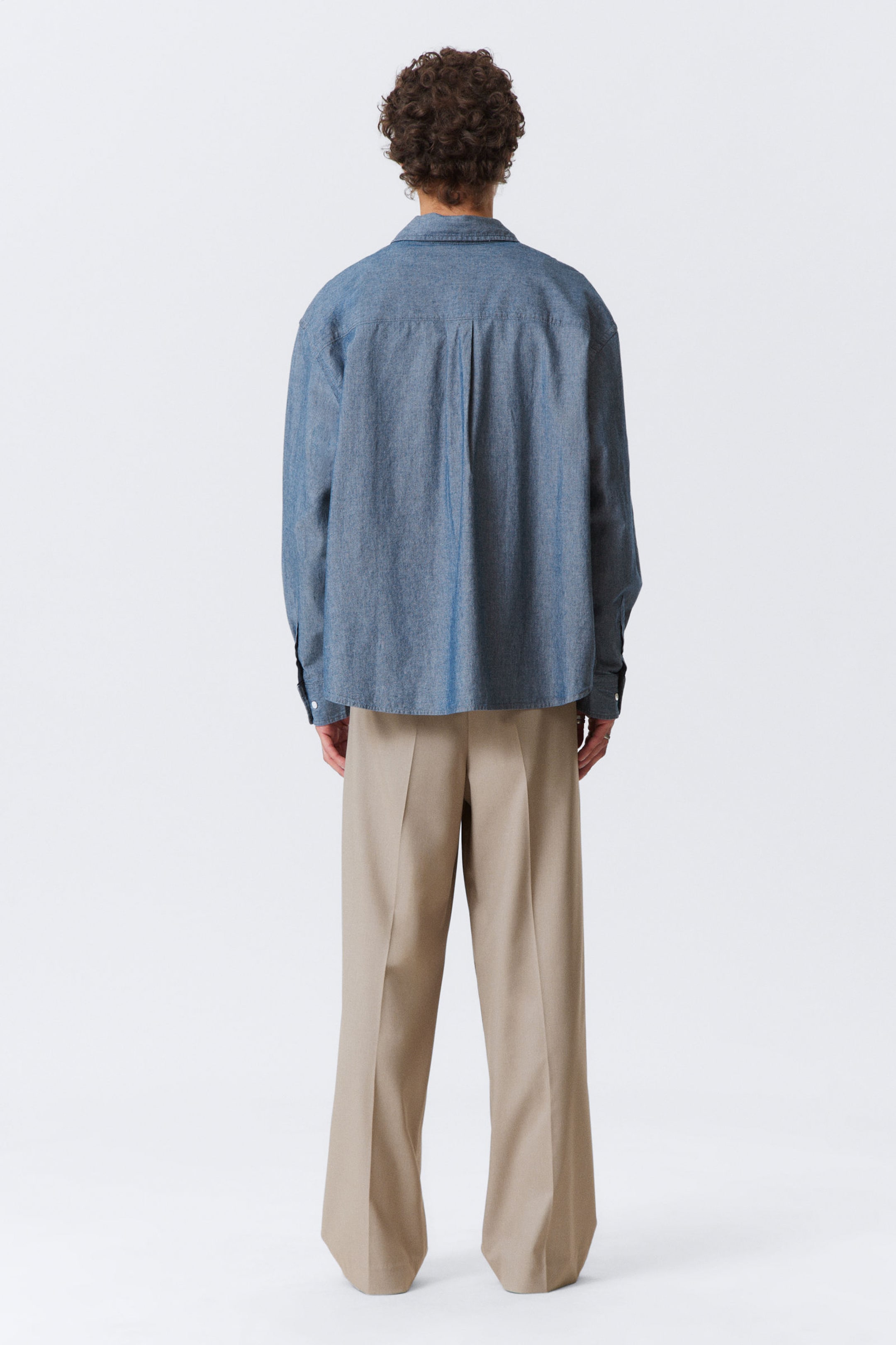 Blue - Oversized Long-Sleeved Denim Shirt - 3