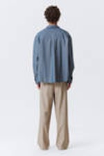 Blue - Oversized Long-Sleeved Denim Shirt - 3