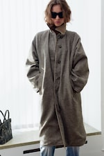 Dusty Beige + Dogtooth - Oversized Reversible Car Coat - 1