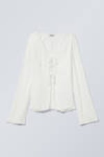 Wit - Slim fit top met strik - 0