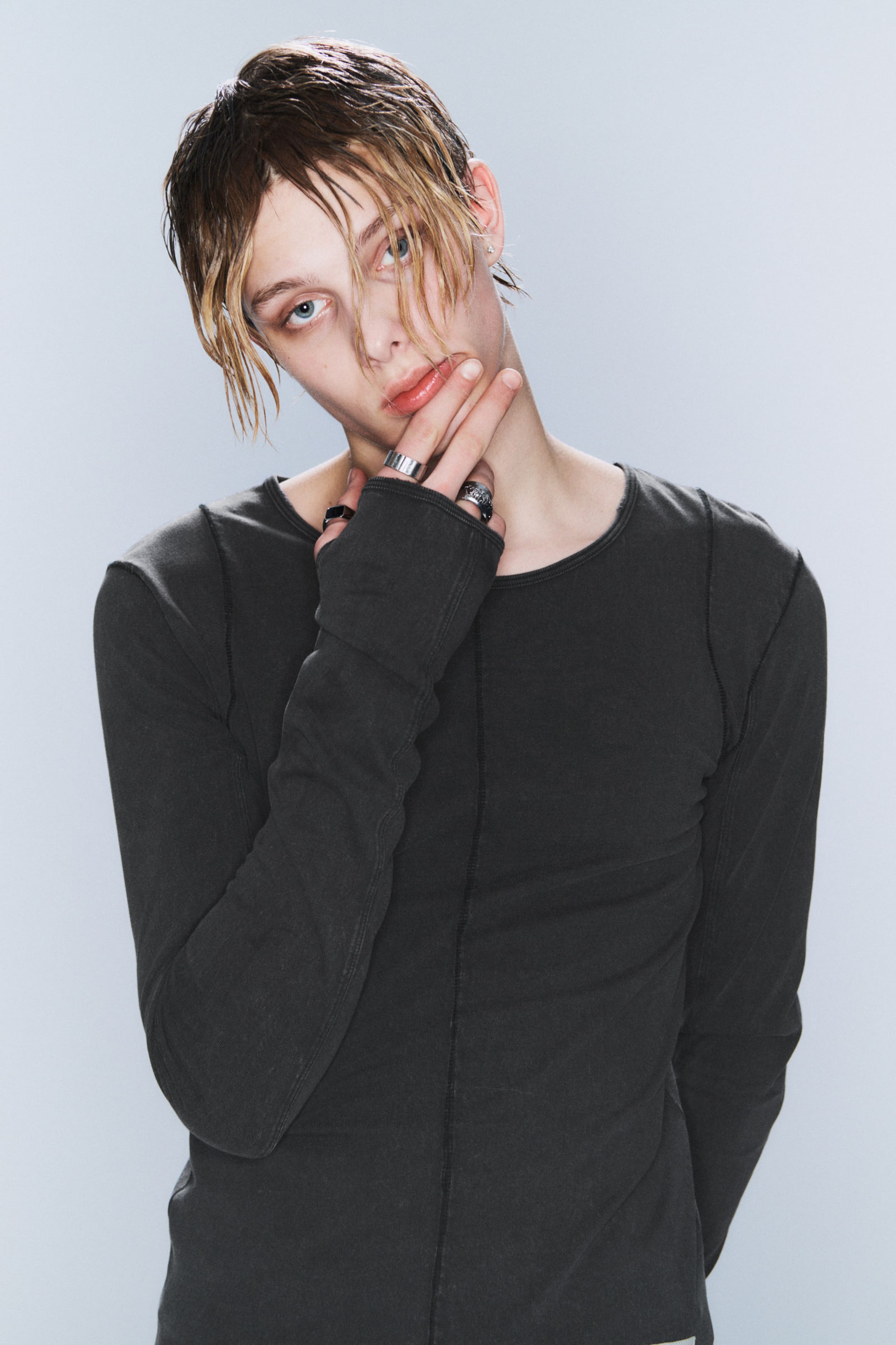 Schwarz washed - "I'm a Mess" - CM x LB körperbetontes Unisex-Longsleeve - 3
