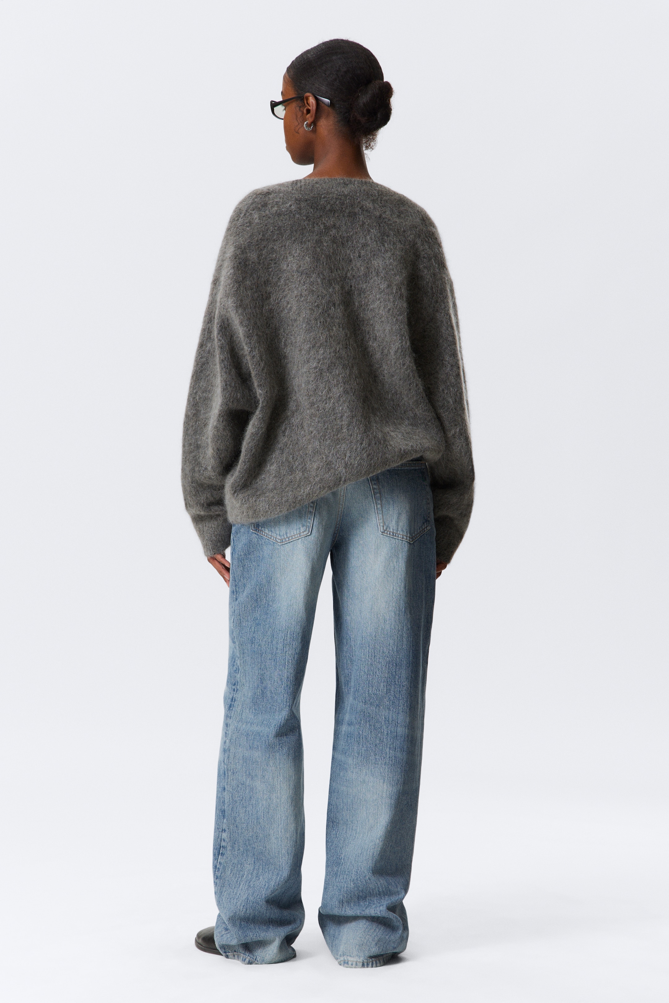 View larger image: Loose Fit Mohair Blend V-Neck Cardigan - Dark Grey - Ladies | H&M GB 3