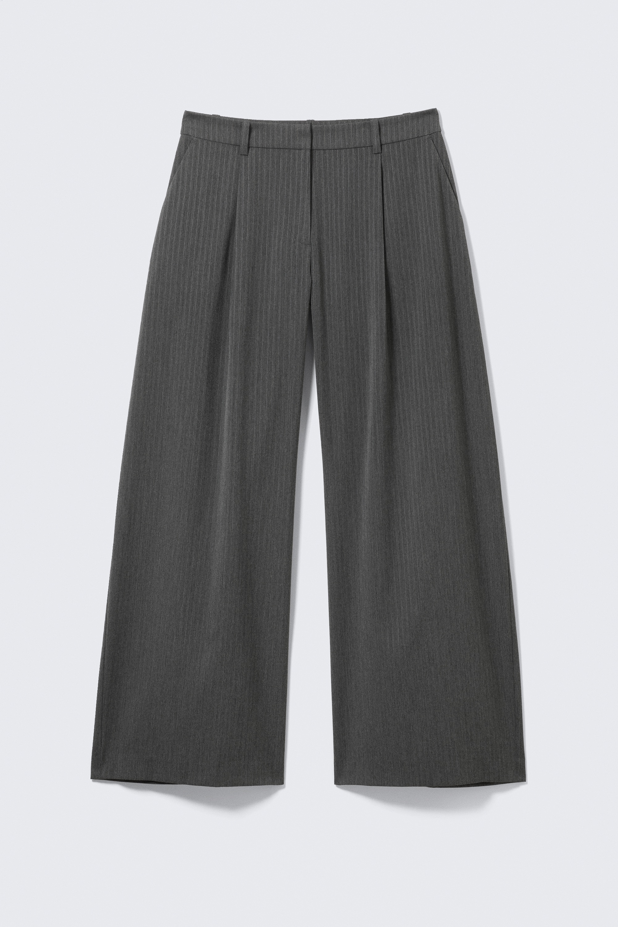 Low Waist Wide Suiting Trousers - Сив меланж на райе/Тъмно каки зелено/Black