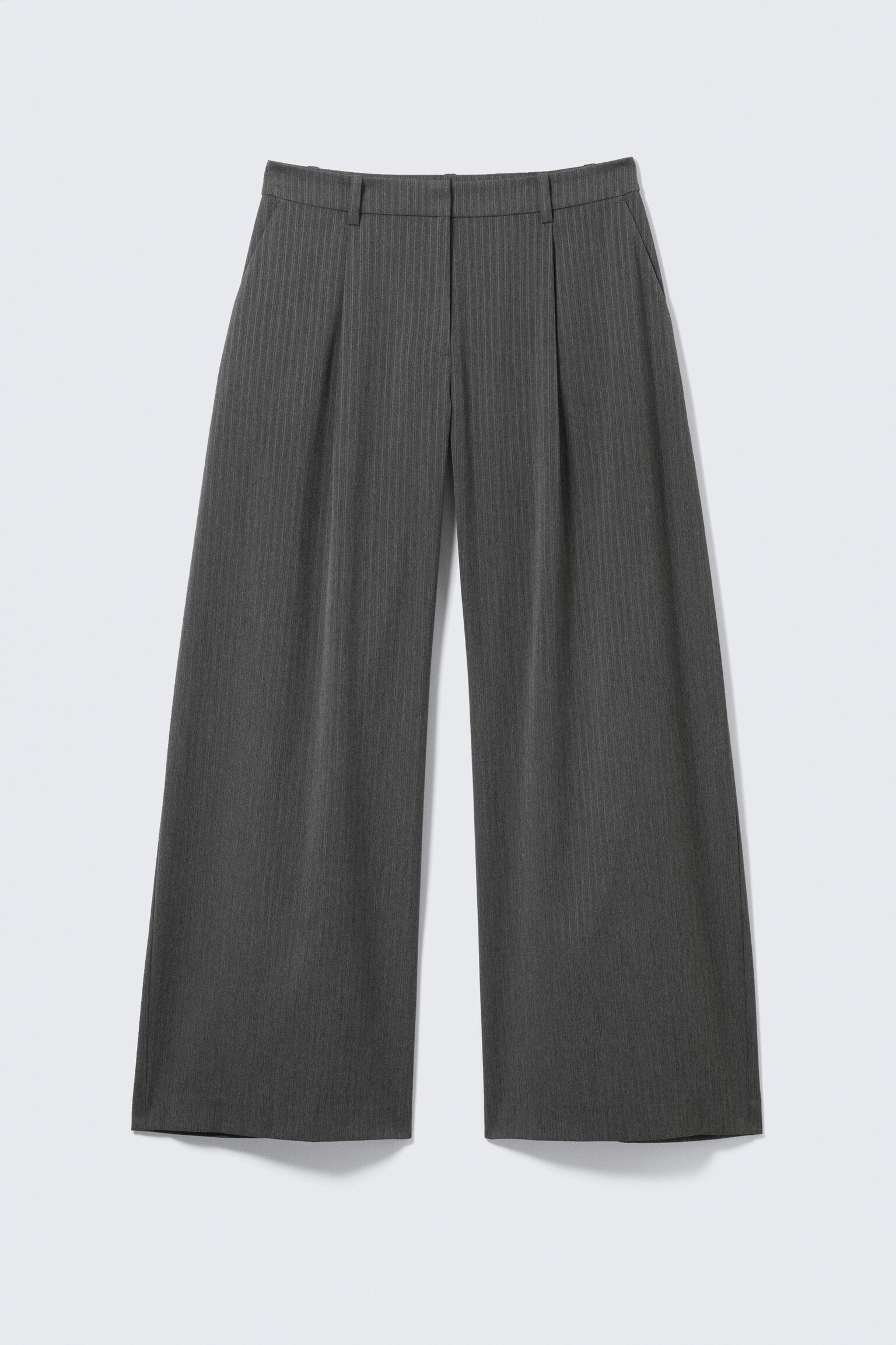 Low Waist Wide Suiting Trousers - Šedý melír s proužky/Tmavá khaki zelená/Black - 2