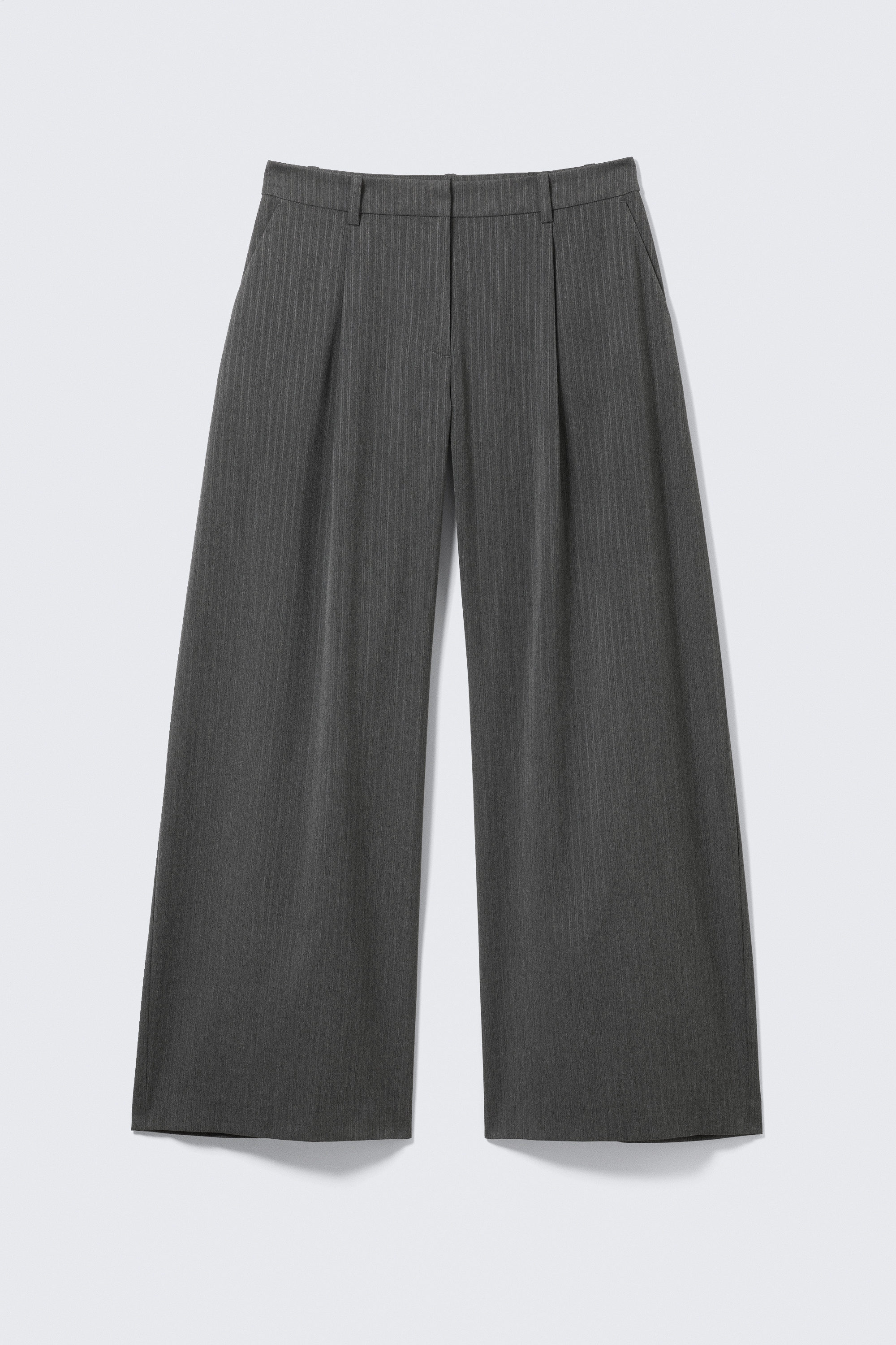 Pinstriped Grey Melange - Low Waist Wide Suiting Trousers - 4