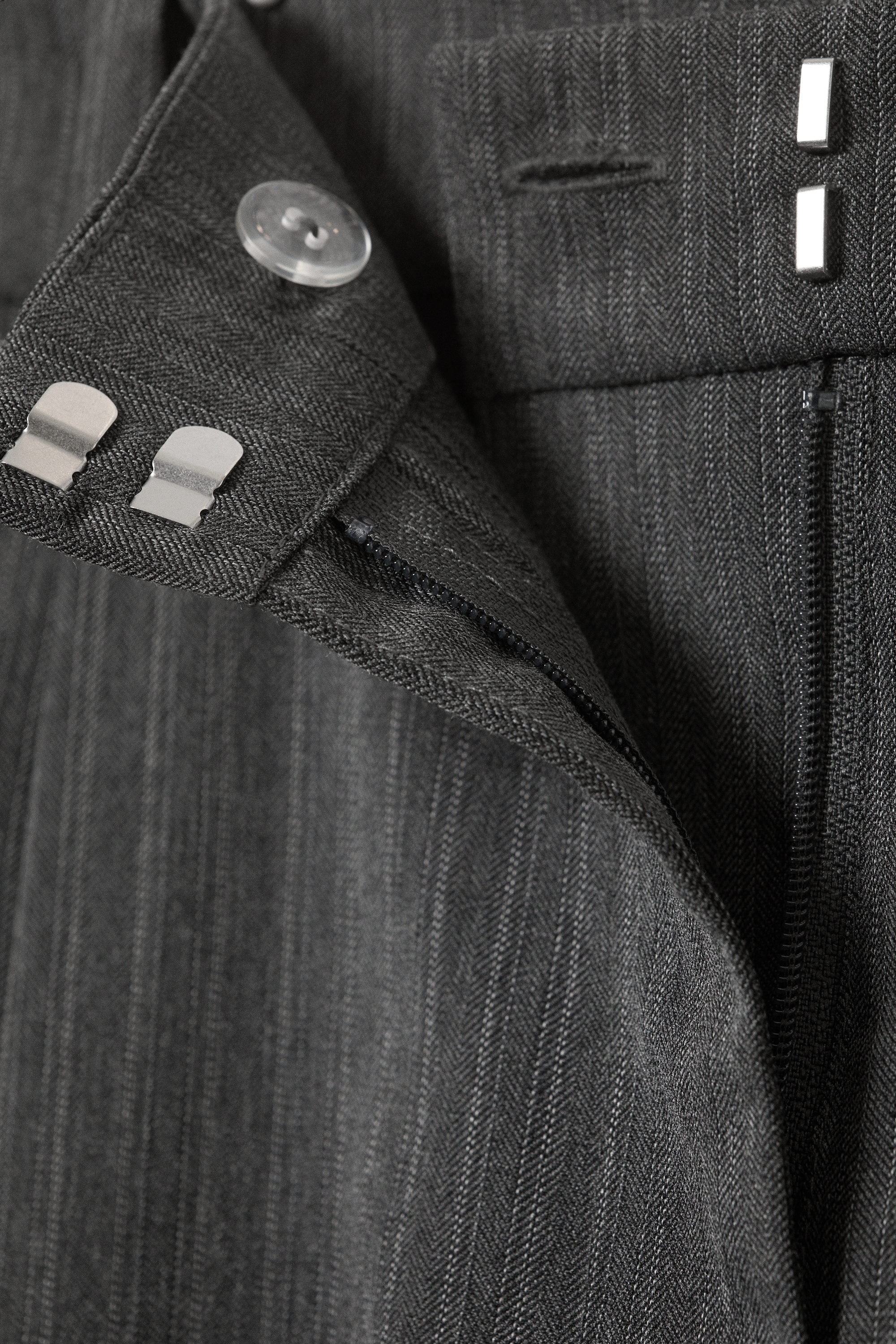 Pinstriped Grey Melange - Low Waist Wide Suiting Trousers - 5