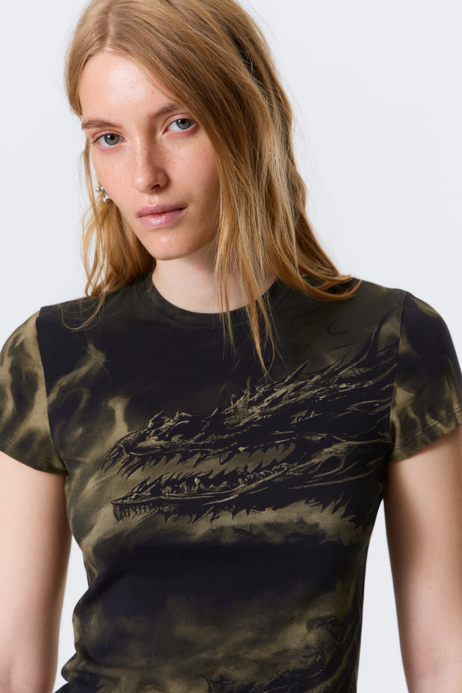 Slim Printed Baby Tee - Dark Brown - Dragon - 4