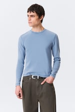 Washed Blue - Ribbed Long-Sleeved T-shirt - 0
