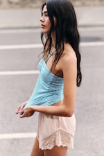 White & Turquoise Stripes - Halterneck Bandeau Top - 0