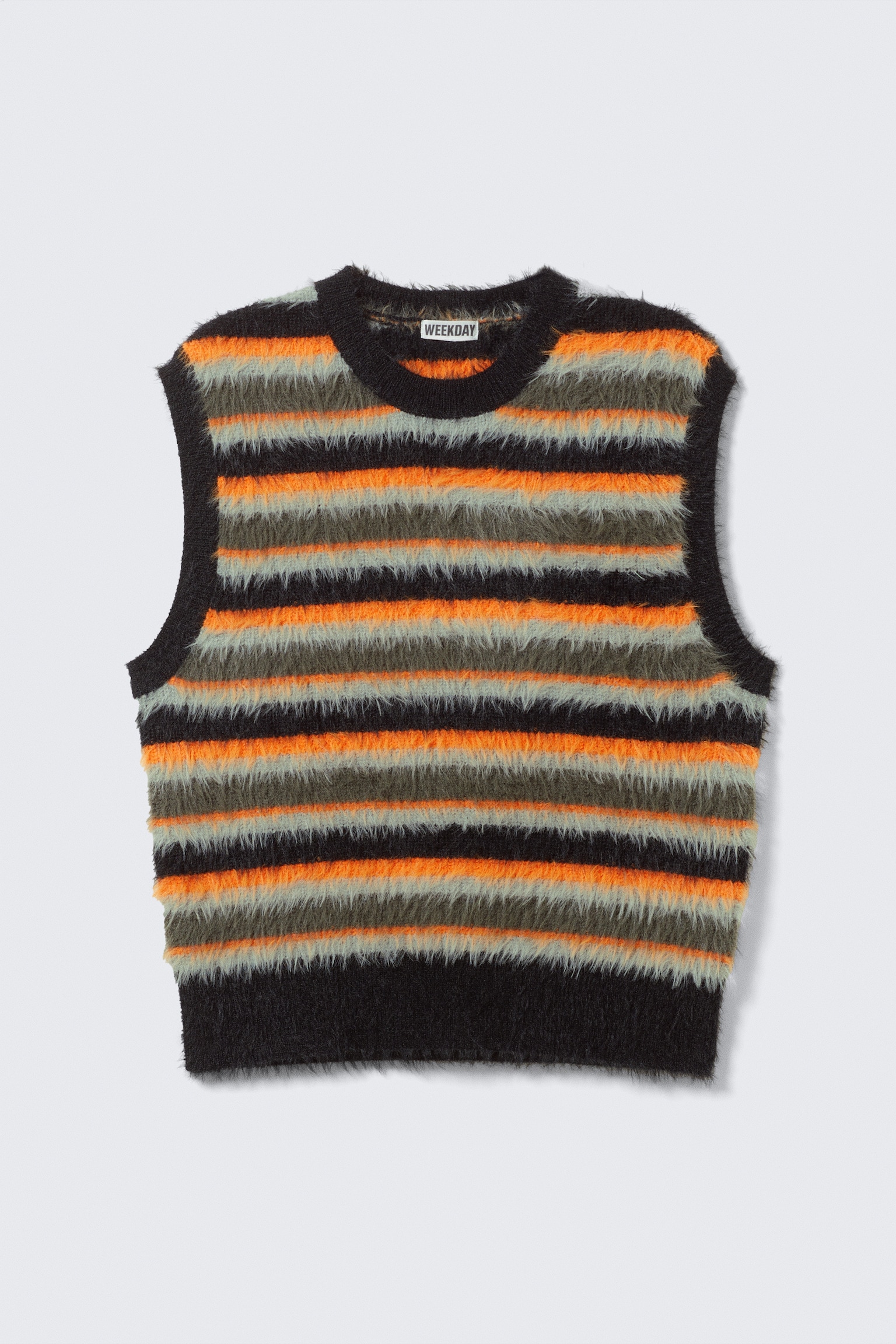Striped Hairy Knit Vest - Multicoloured Striped/White - 2