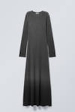 Dark Grey Ombre Wash - Washed Long Sleeve Maxi Dress - 0