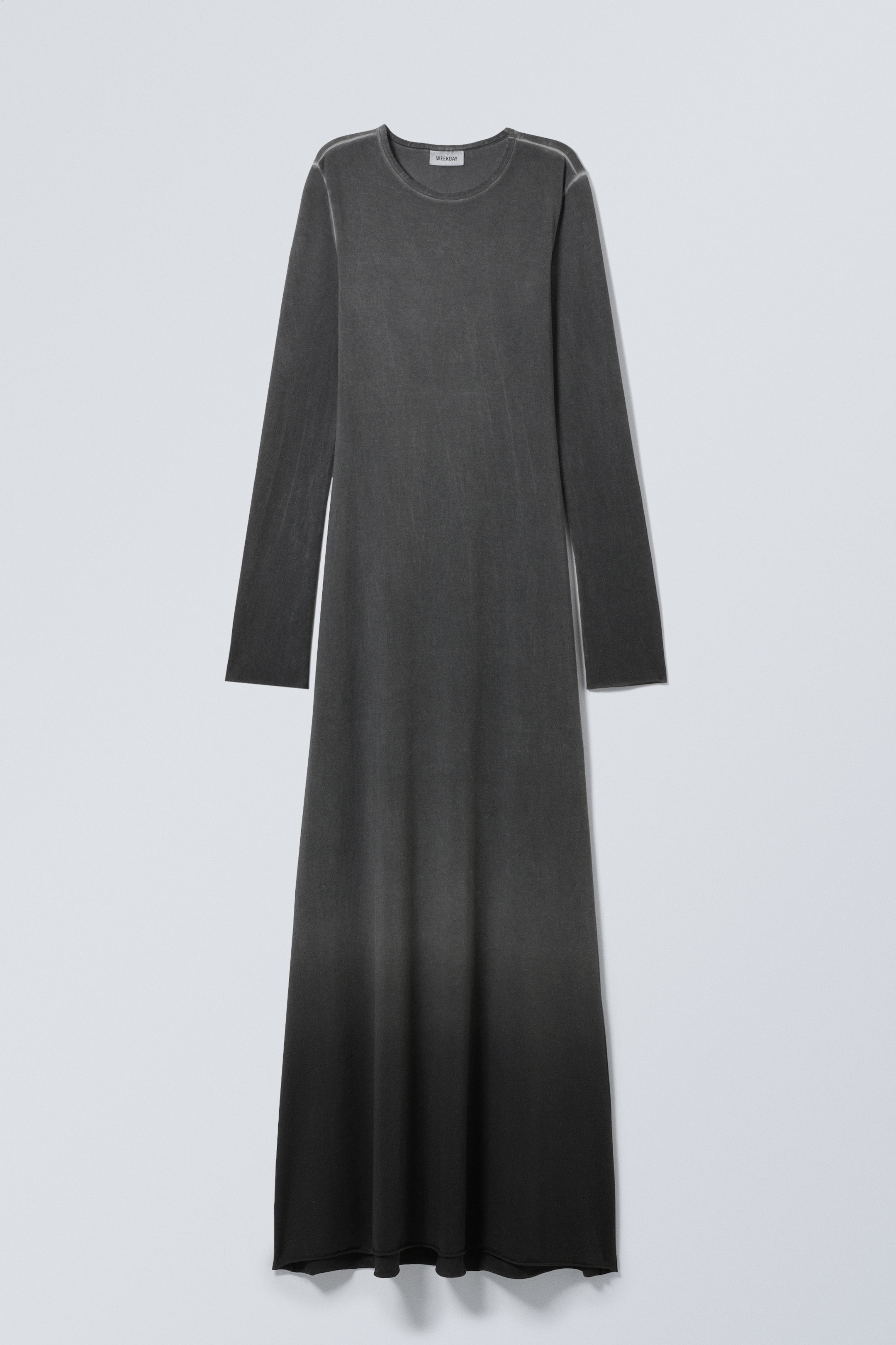 Dark Grey Ombre Wash - Washed Long Sleeve Maxi Dress - 0