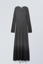 Dark Grey Ombre Wash - Washed Long Sleeve Maxi Dress - 0