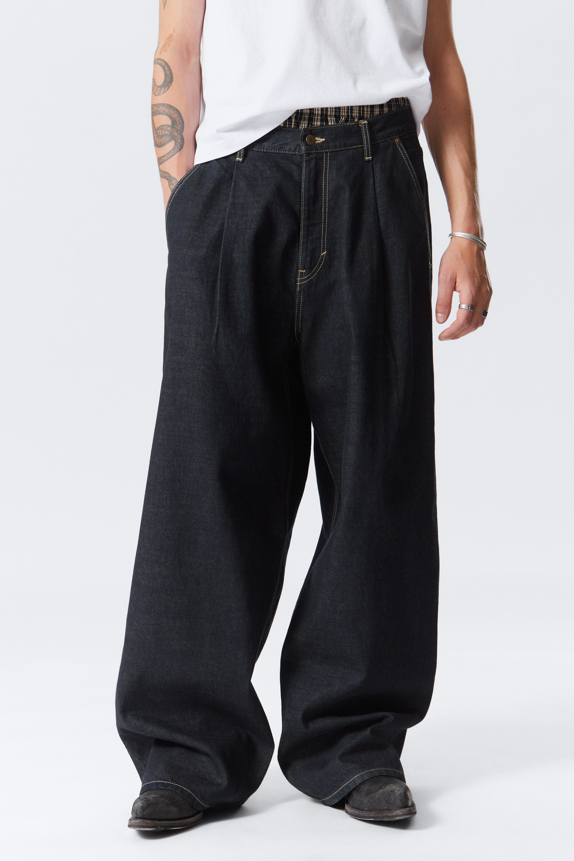 Emerald Rinse - Dunkelblau - Pleated Loose Baggy Leg Jeans - 2