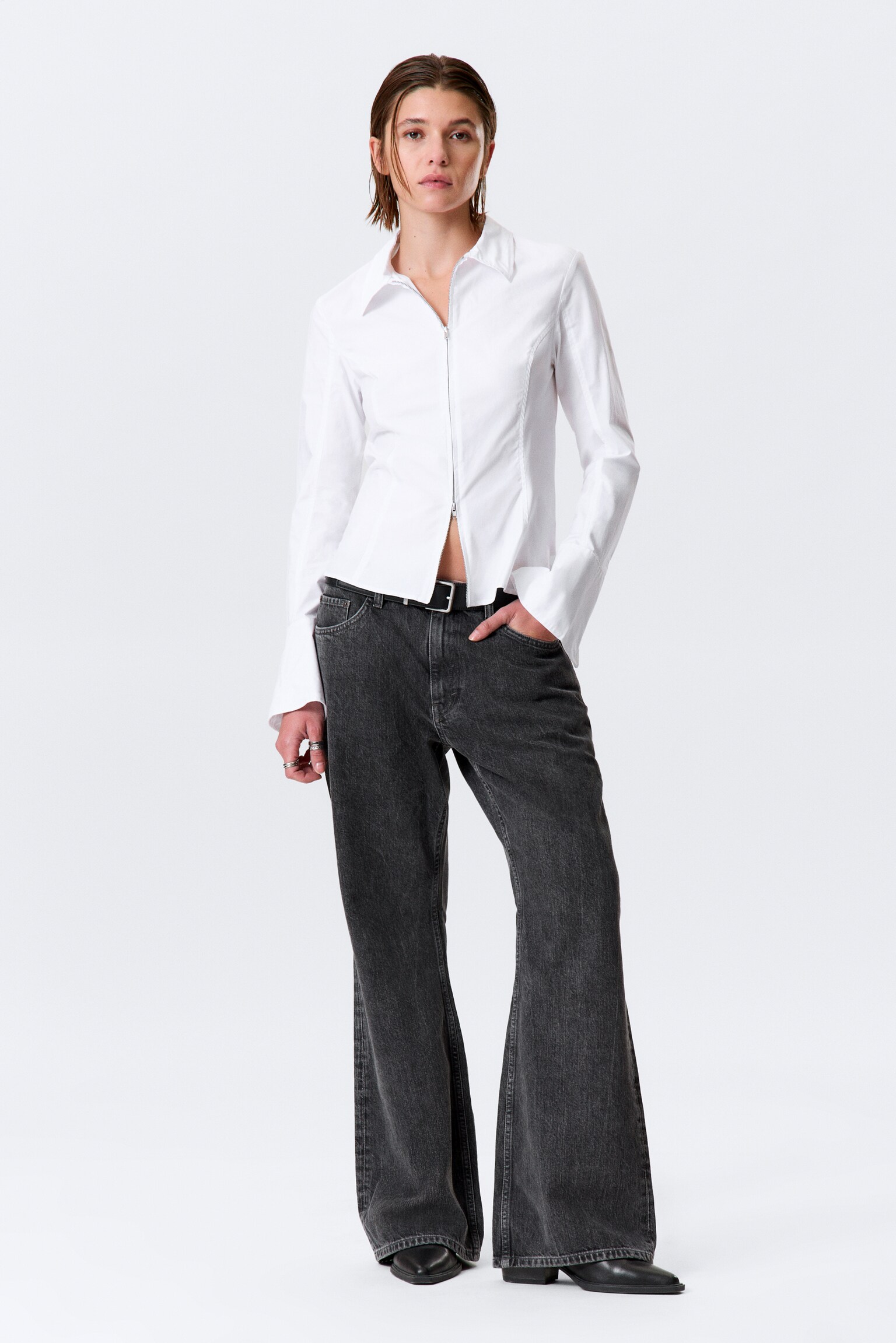 Getailleerd shirt met rits en lange mouwen - Wit - 1