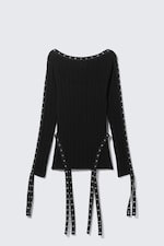 Schwarz - Strick-Top mit Ösen-Detail und U-Boot-Ausschnitt - 4