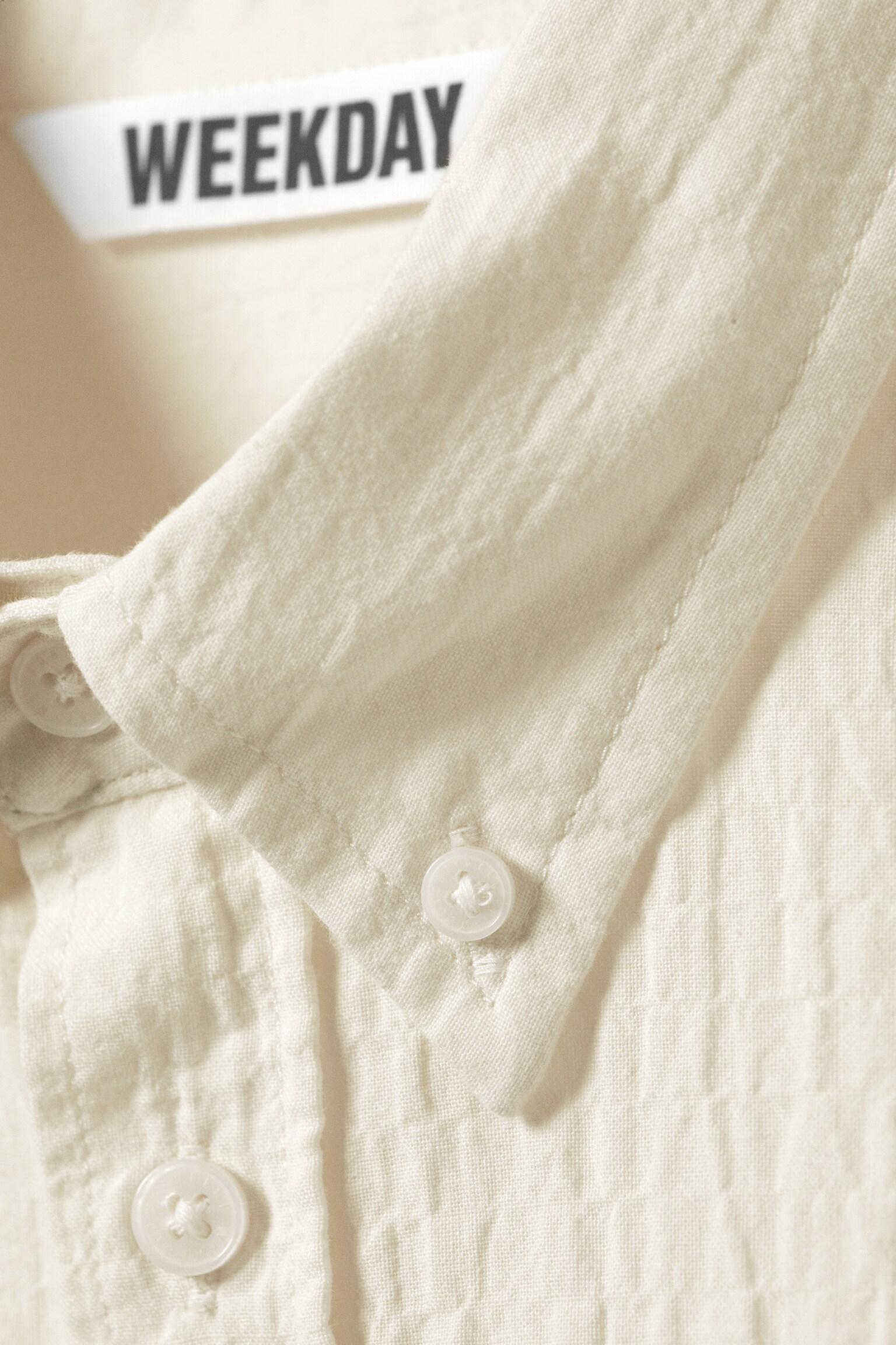 Oversized seersucker buttondown overhemd - Gebroken wit/Lichtgeel - 5