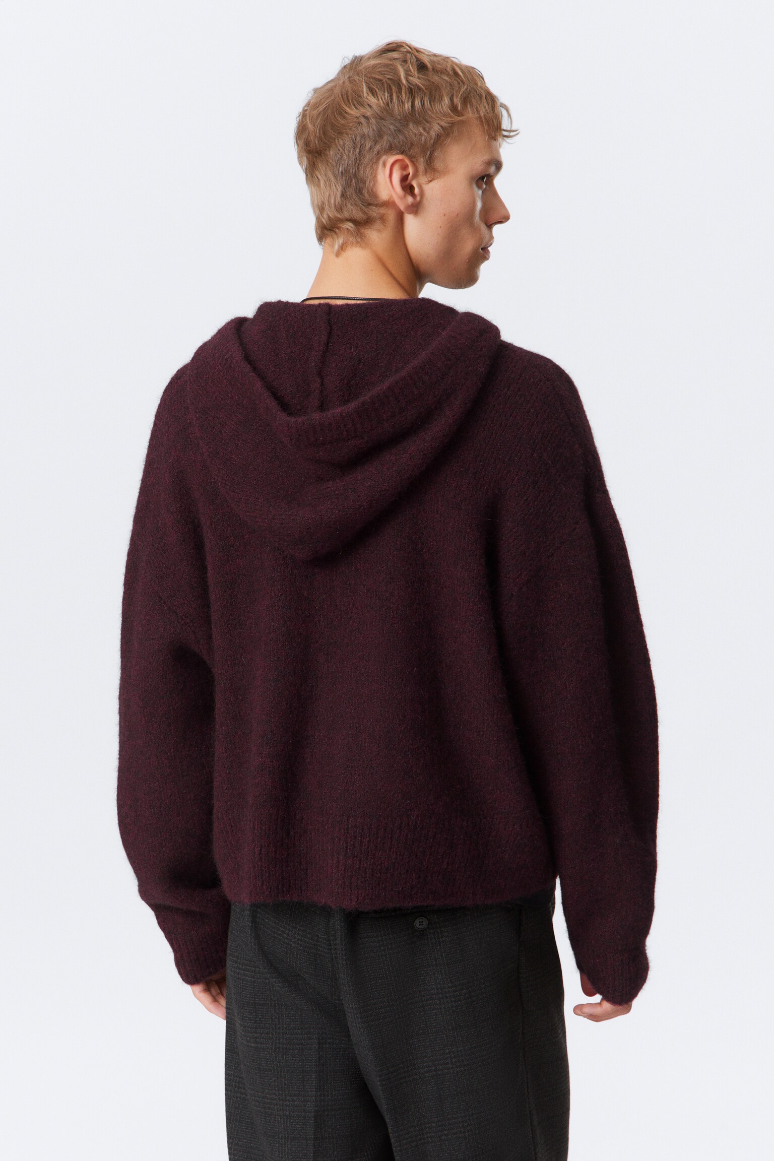 Knitted Boxy Wool-Blend Zip Hoodie - Dark Red Melange/Dark Brown Melange/Dark Grey - 5