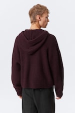 Donkerrood gemêleerd - Gebreide boxy hoodie van wolmix met rits - 3