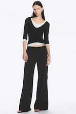 Striped Black - Low Flared Suit Trousers - 0