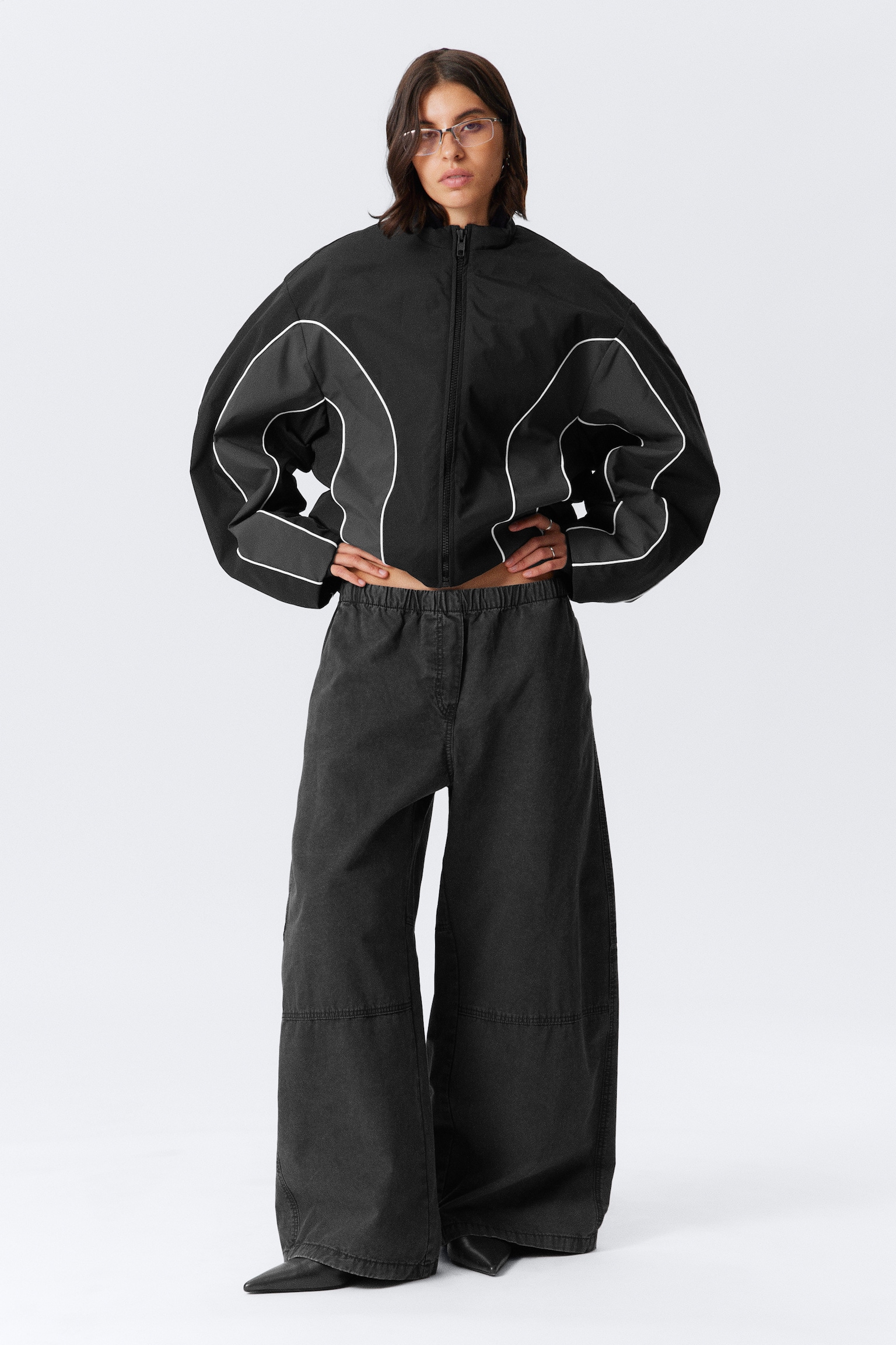 Sporty Padded Colour-block Jacket - Black - Colour Block