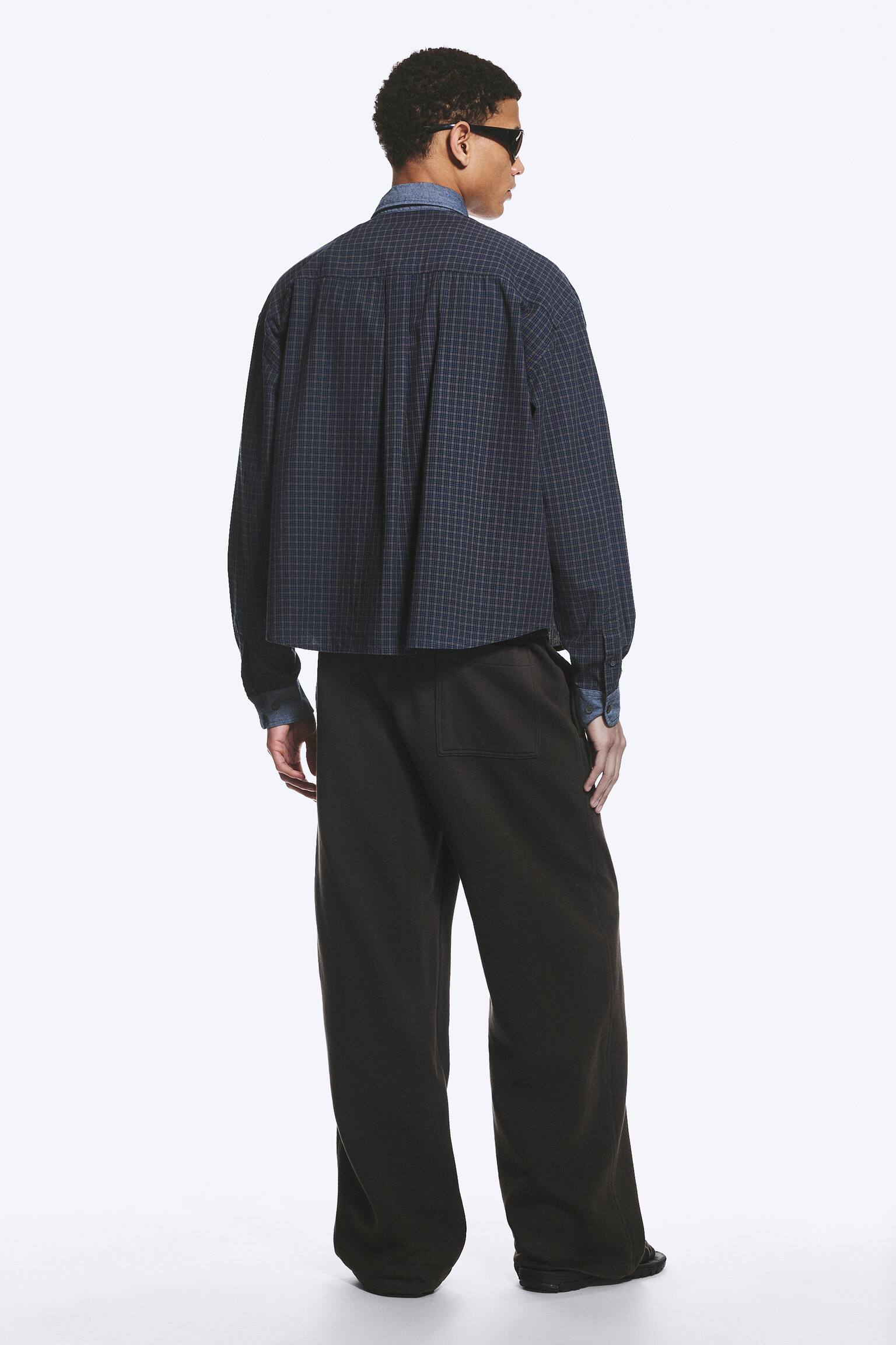 Relaxed Checked Cotton Shirt - Checked Grey - Contrast Denim - 5