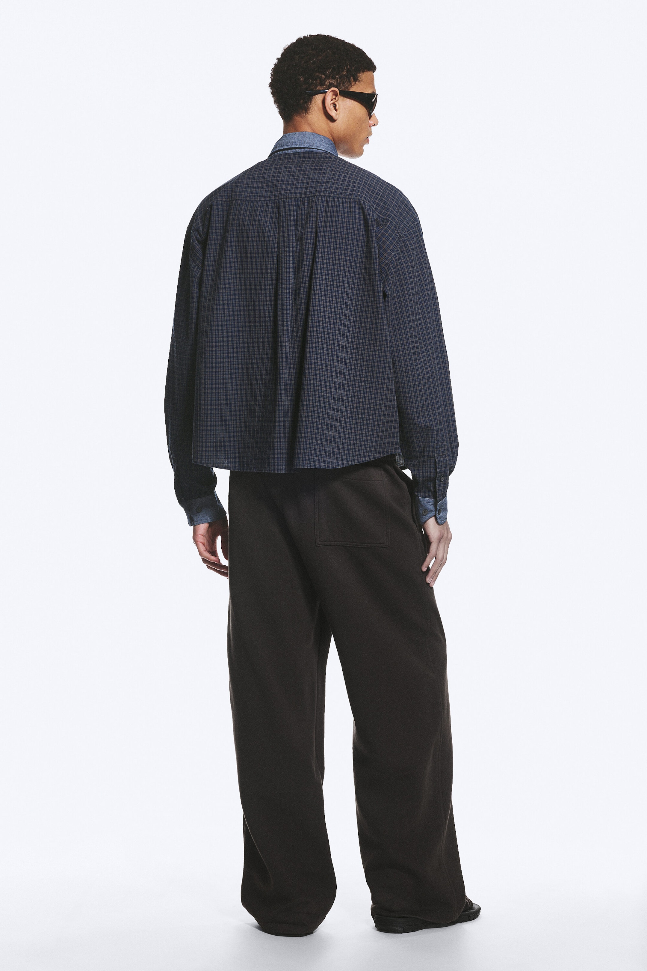 Checked Grey - Contrast Denim - Relaxed Checked Cotton Shirt - 4