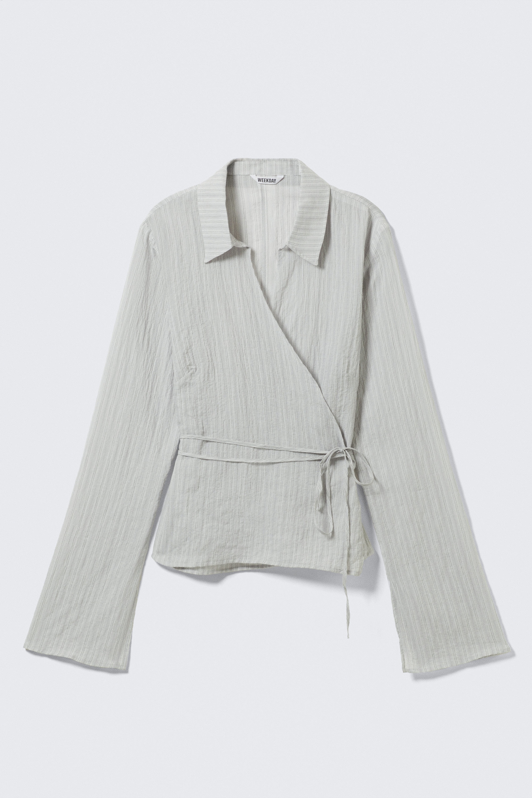 Ljusgrå - Texturerad långärmad omlottblus - 1