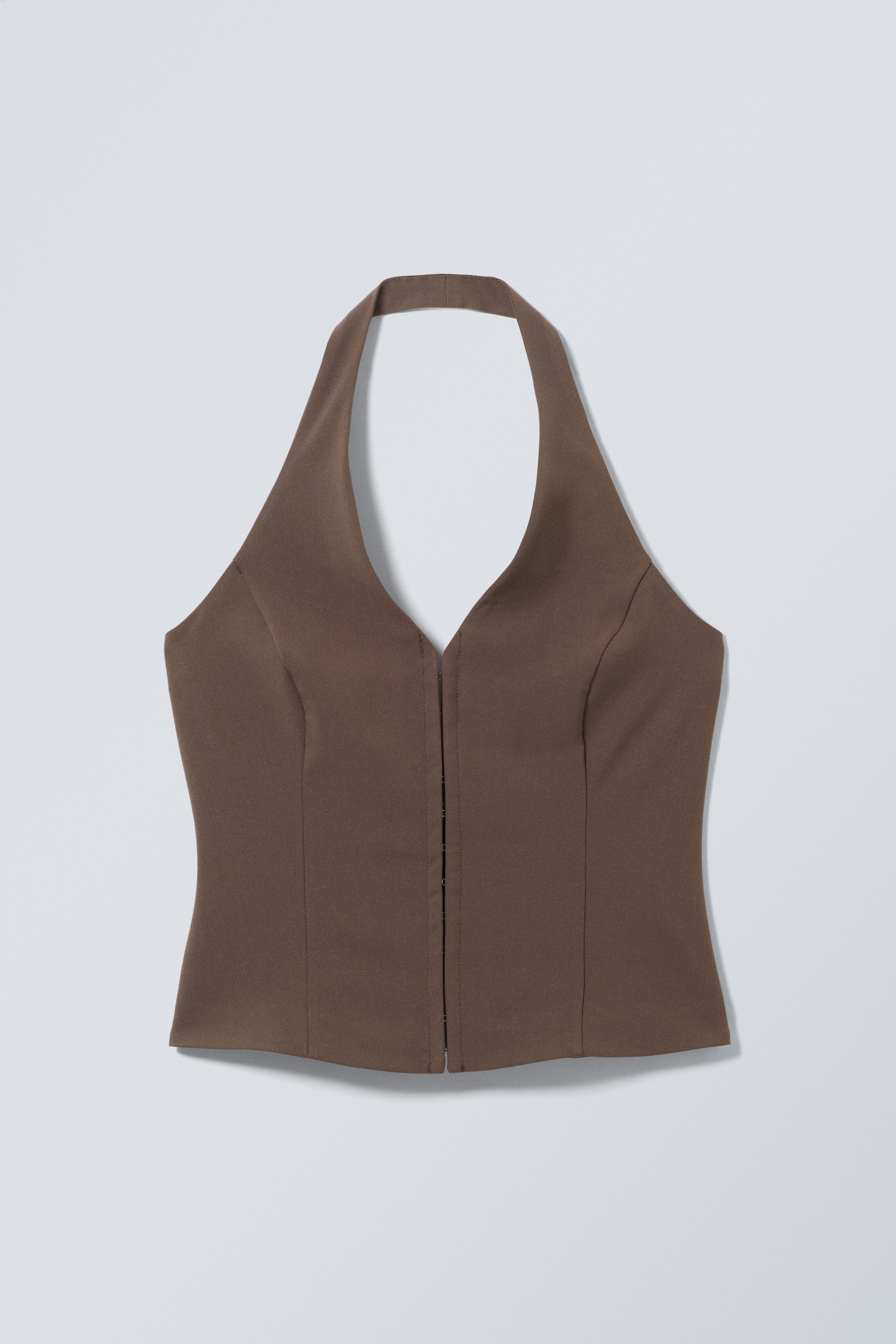 Top corto con cuello halter - Marrón oscuro/Negro