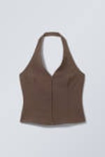 Dark Brown - Short Halterneck Top - 4