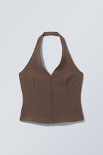 Mörkbrun - Kort halterneck-topp - 0