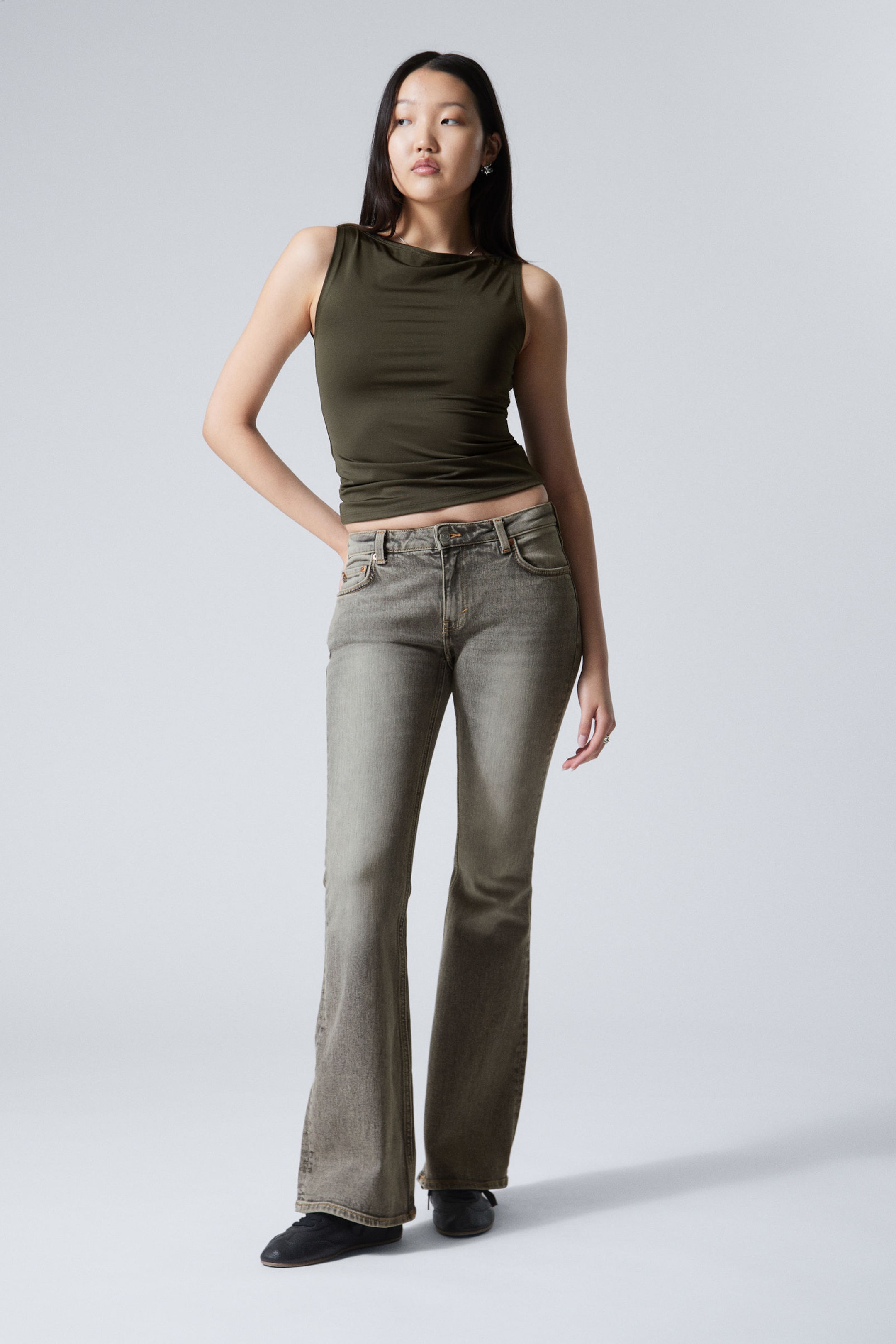 Canyon Grey - Medium Grey - Flame Low Rise Slim Flared Leg Jeans - 1