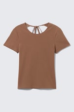 Marron - Haut ajusté à manches courtes et dos ouvert - 3
