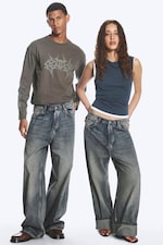 Arizona Blue - Mittelblau - Astro Mid Waist Loose Baggy Unisex Jeans - 0
