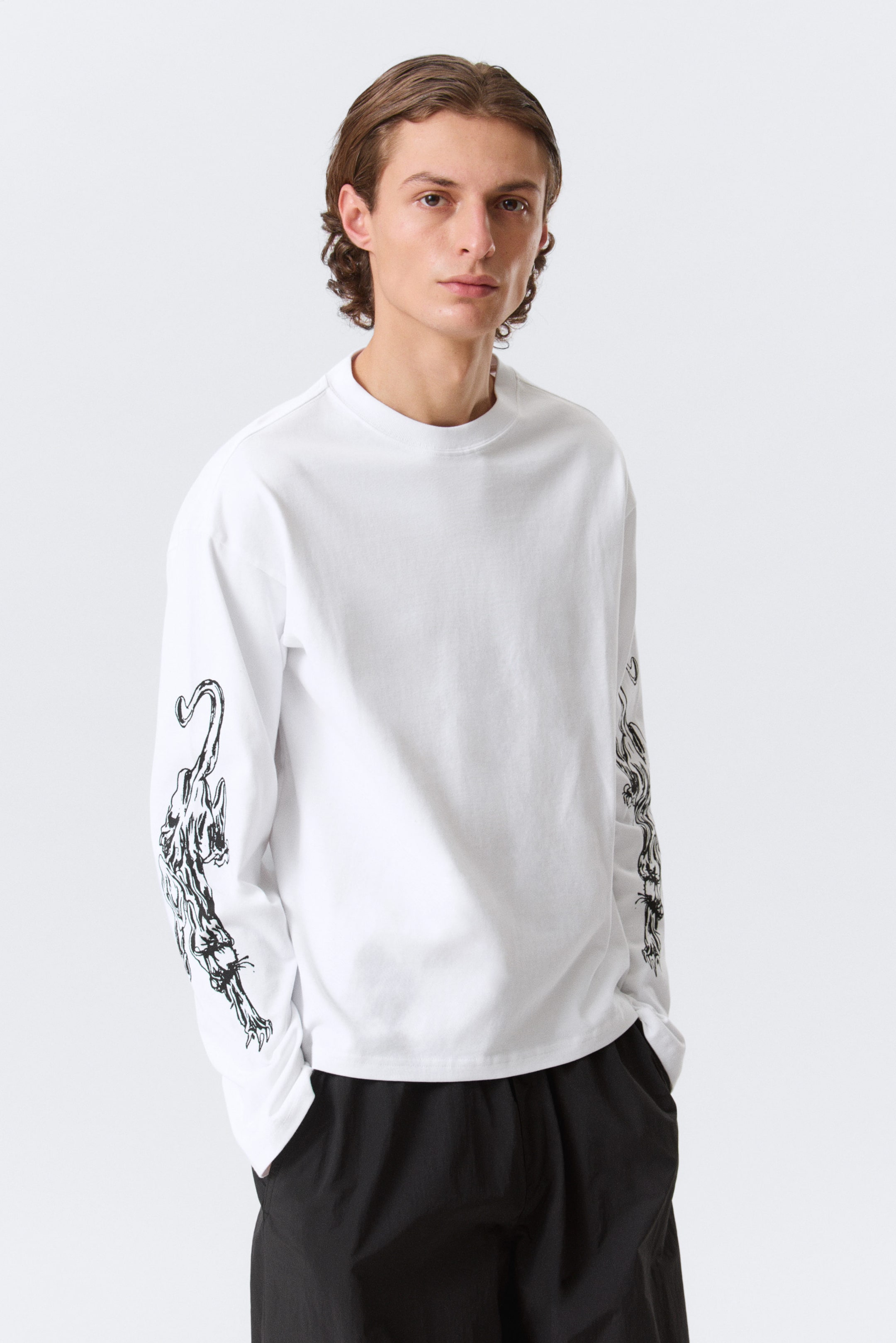 White - Angry Panthers - Great Boxy Graphic Long Sleeve T-shirt - 1