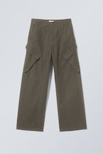 Khaki Green - Astro Loose Asymmetric Cargo Trousers - 0