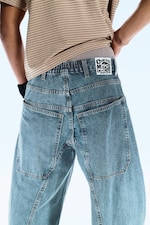 02 Blue - Mittelblau - Dunno Unisex Low Rise Loose Barrel Leg Jeans - 3