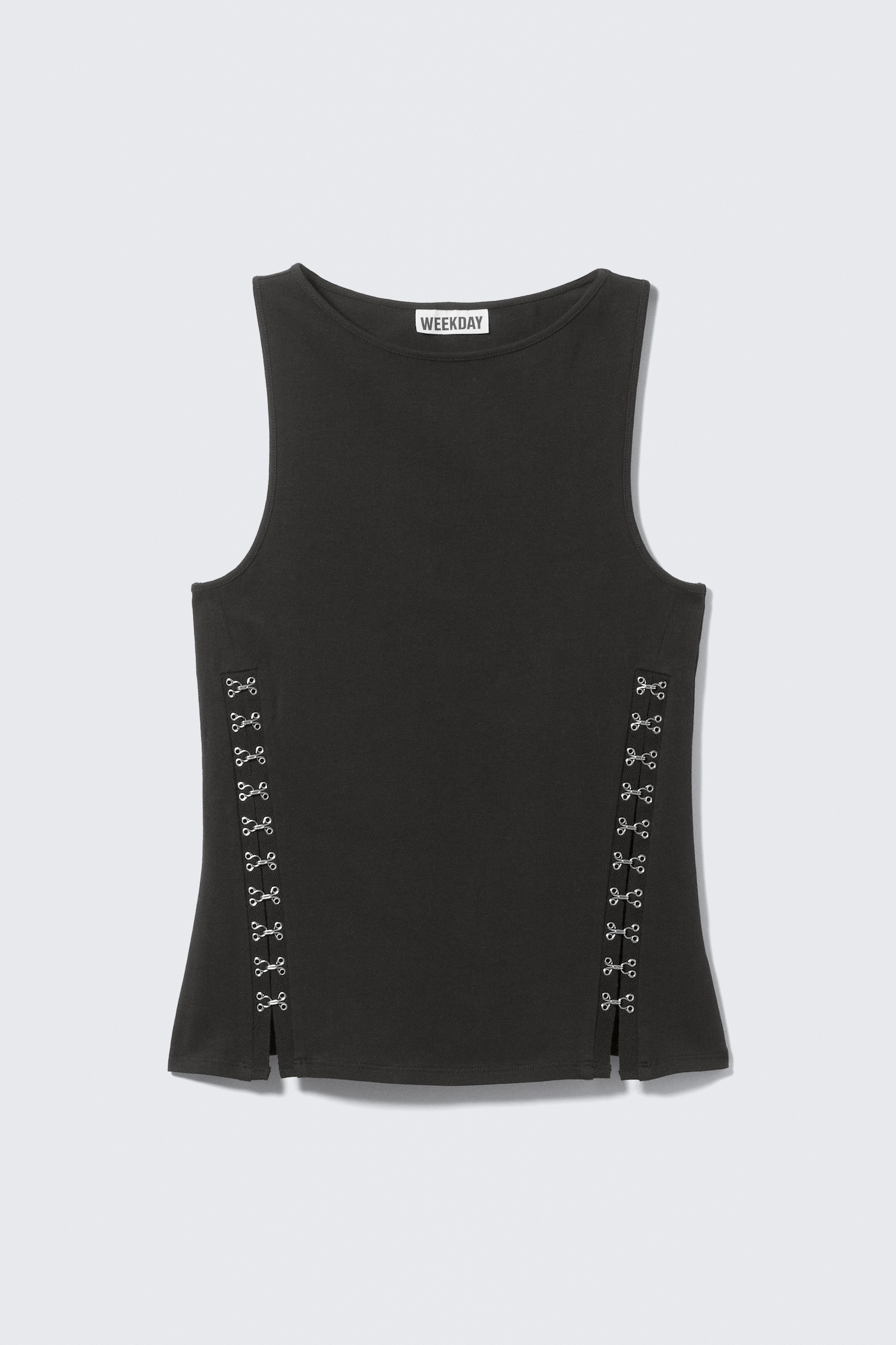 Fitted Hook & Eye Tank Top - Black - 2