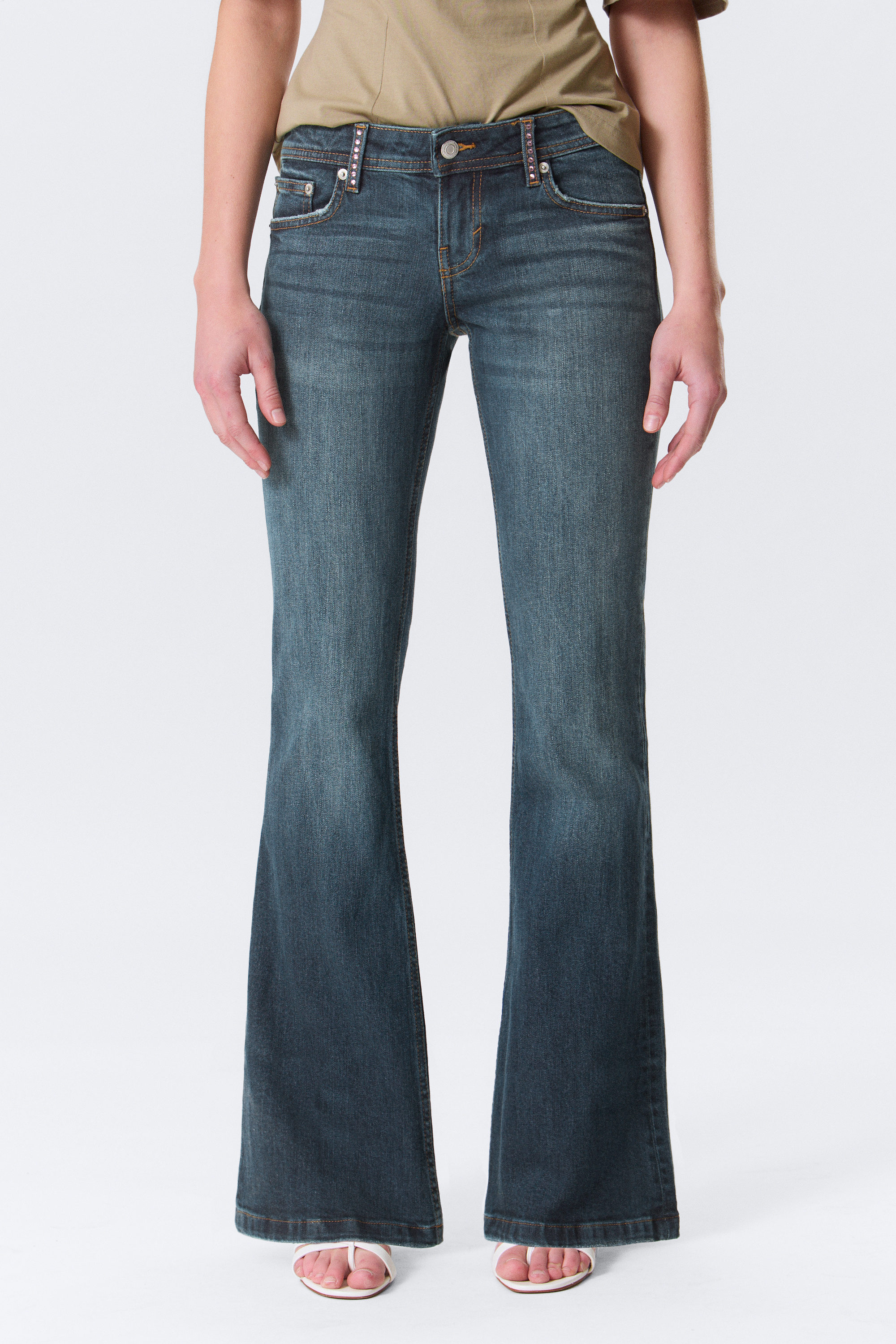 low rise embellished flared jeans - Embellished Blue - Dark Blue