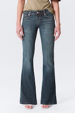 Embellished Blue - Dark Blue - Low Rise Embellished Flared Jeans - 1