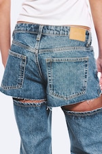 Medium Blue - Imoo Cut Low Rise Loose Wide Leg Jeans - 3