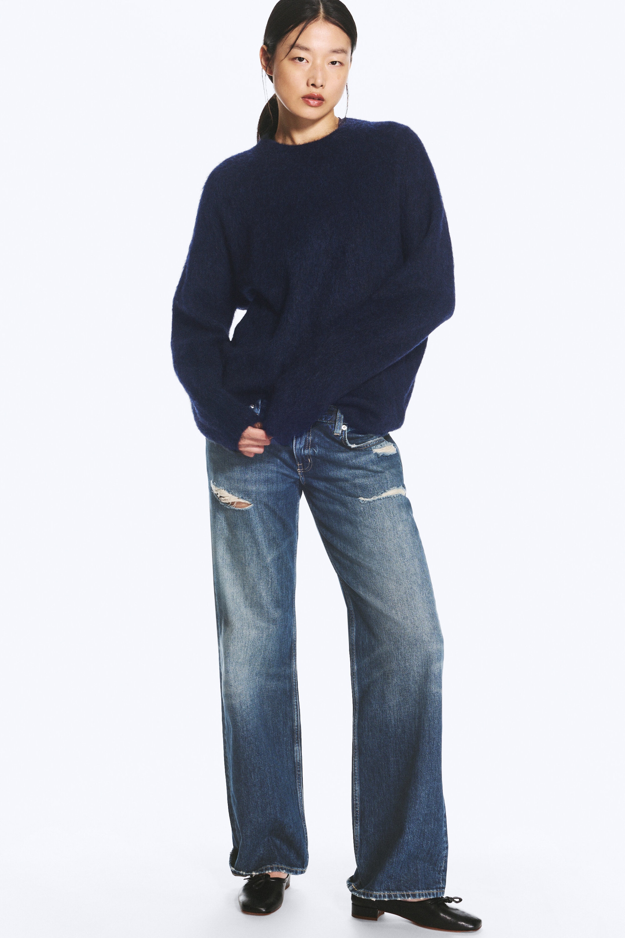 Dunkelblau meliert - Oversized-Strickpullover aus Mohairmischung - 2