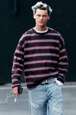 Gestreept donkerbruin - Oversized graphic longsleeve - 1