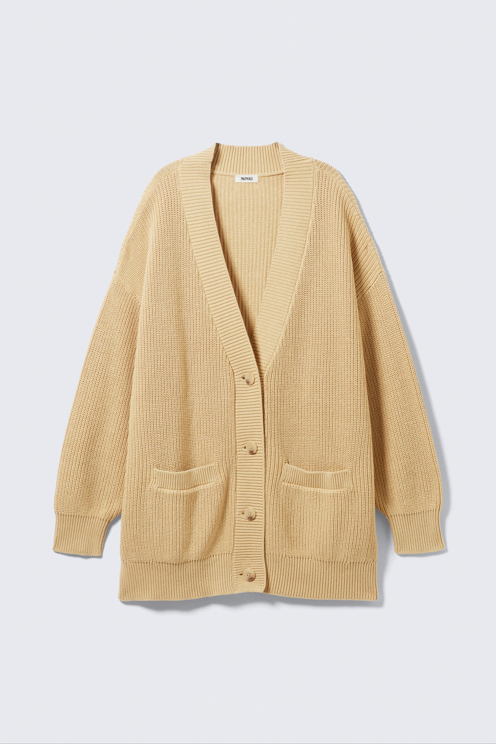 oversized v-neck cotton knit cardigan - Beige | Monki CH