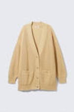 Beige - Oversized V-Neck Cotton Knit Cardigan - 3