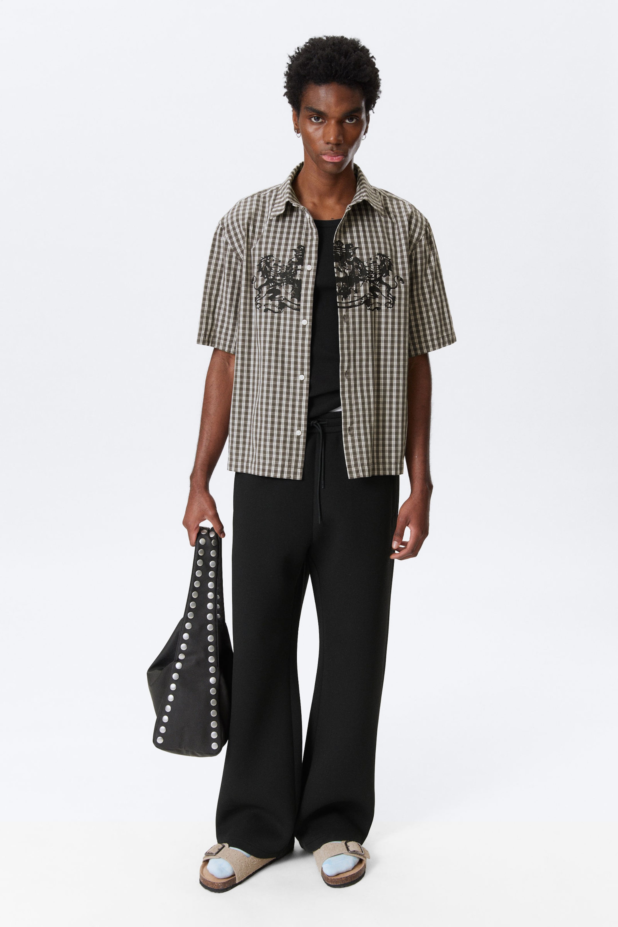 #58534F - Checked Printed Short-Sleeved Shirt - 2